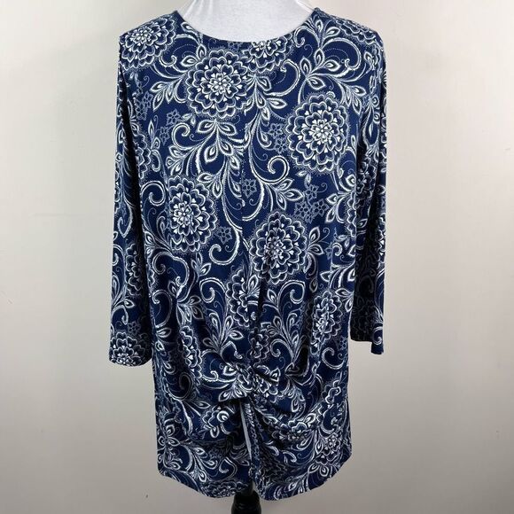 AJ my Amelia James Scroll Floral Twist Hem Blouse - Picture 1 of 6